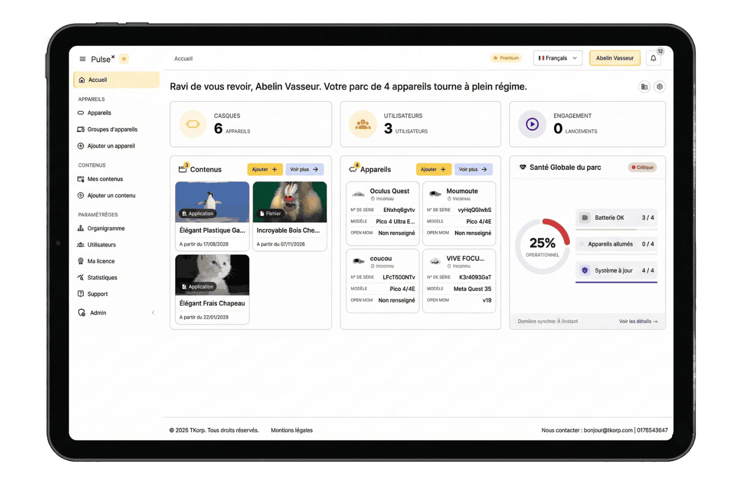 Tablette de contrôle